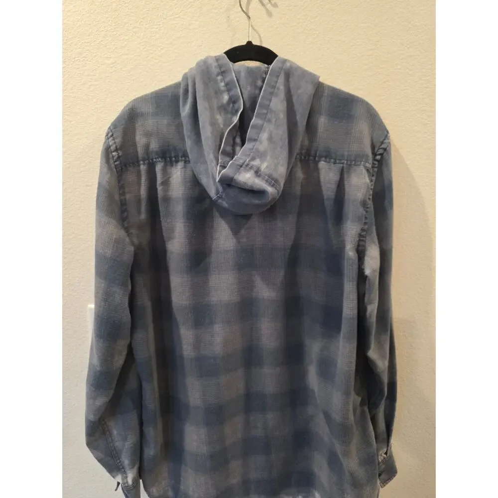 Hurley Men's Landon Hooded Long Sleeve Shirt Distressed Obsidian Y2K Skater SzXL